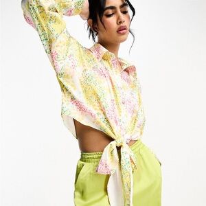 Little Mistress Long Sleeve Floral Tie Blouse